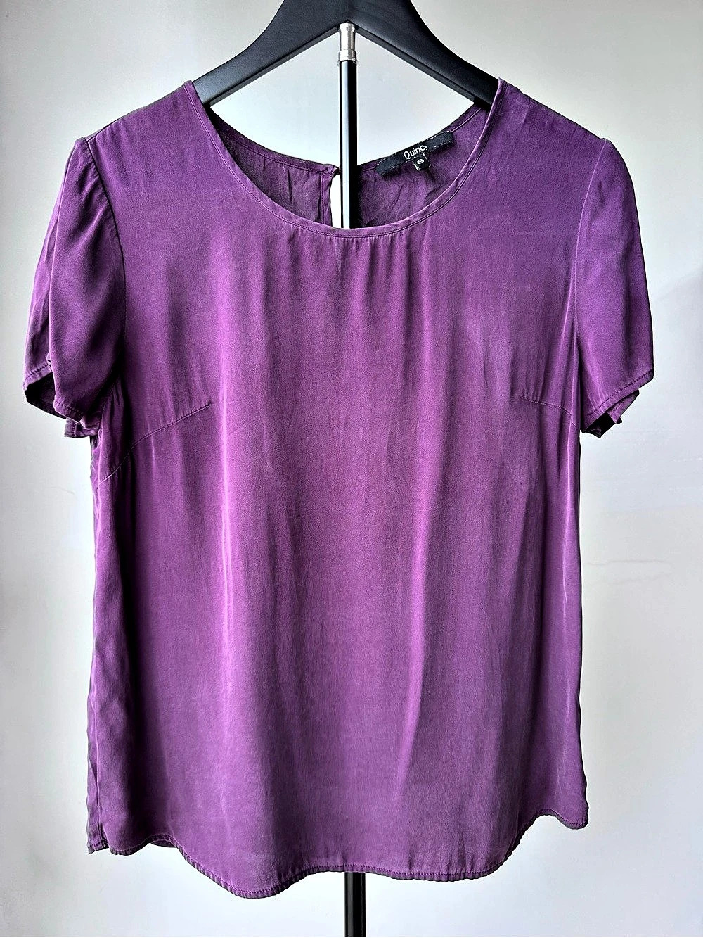 Quince Washable Stretch Silk Short Sleeve Top Tunic Blouse Purple Women’s Small